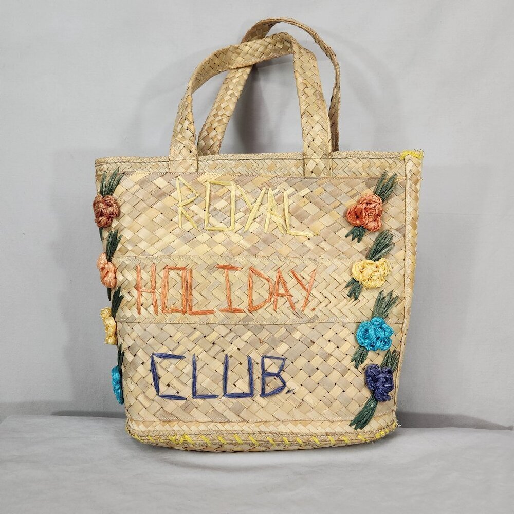 Straw Wicker Beach Purse Woven Royal Holiday Club Floral Colorful Cottage